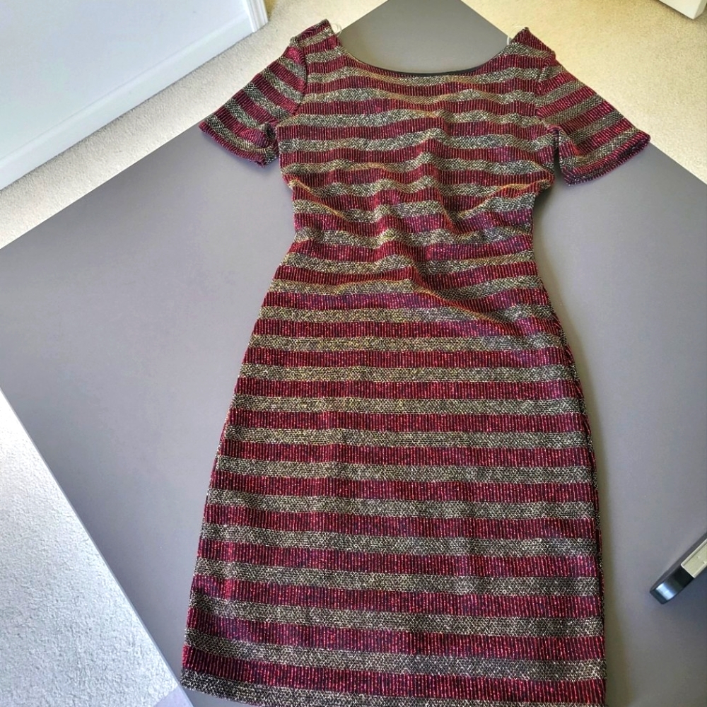 NWOT Soprano Short Sleeve Red/Gold Stripe Mini Dress S